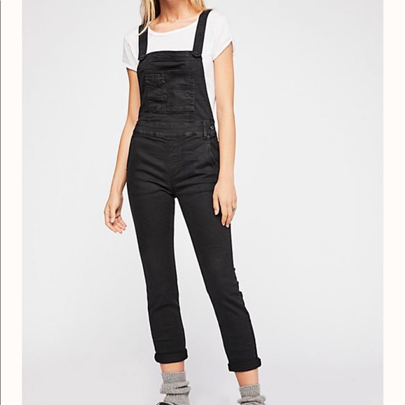 Free People Denim - Free People Black Distressed Wash Denim Overalls